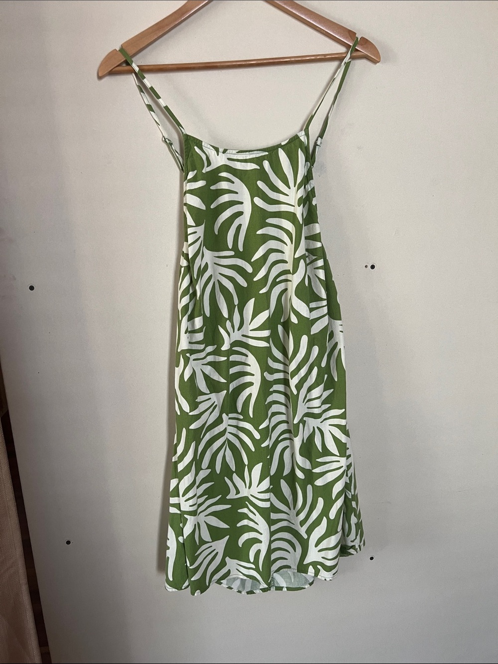 a new day Olive Green and White Tropical Slip Midi Dress